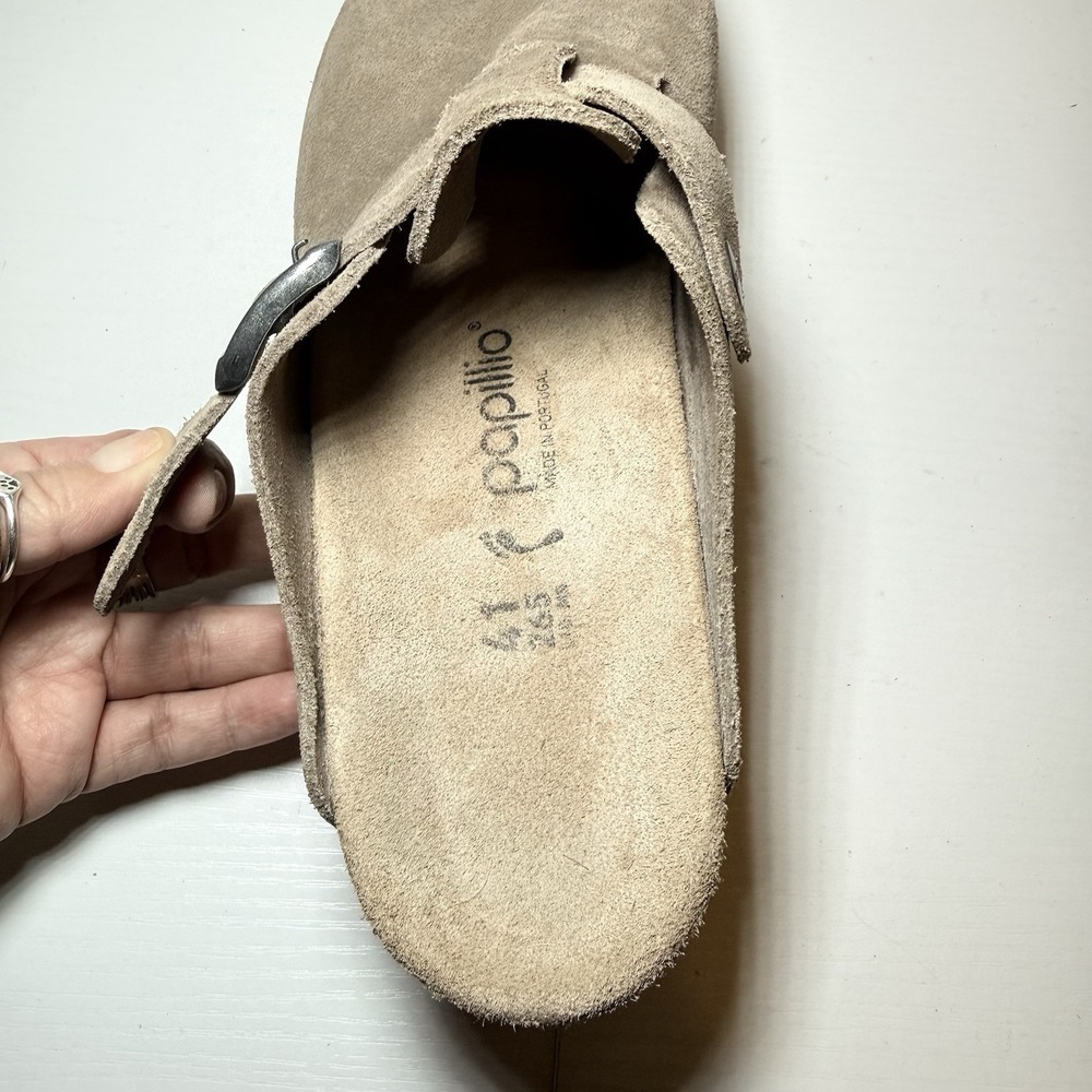 Papillio by Birkenstock Fanny Wedge Clog In Warm Sand Suede Size 41 US 10 - Picture 15 of 16